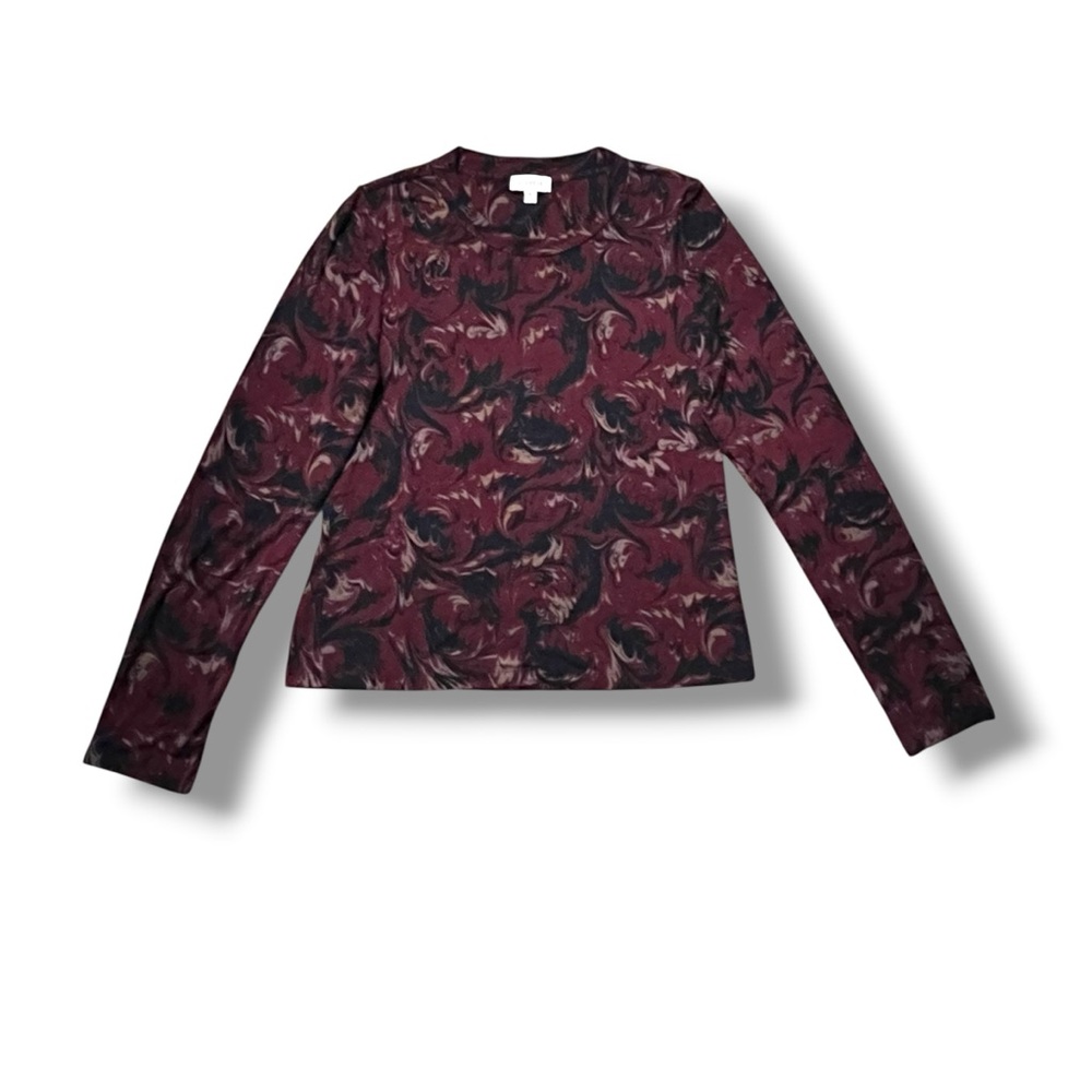 Evereve Knit Top Size XL Long Sleeve Crew Neck Marbled Maroon Navy Soft Stretchy